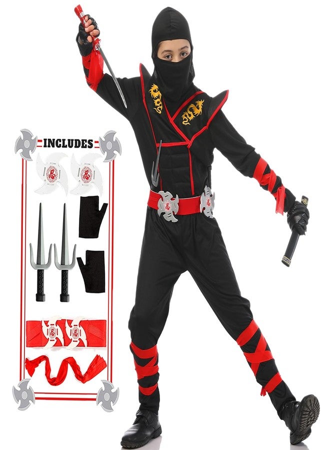 SATKULL Kids Ninja Costumes Boys Ninja Costume Set Halloween Ninjas Dressing Up for Cosplay Parties Gift(Kids-L-8/9T) - Image 1